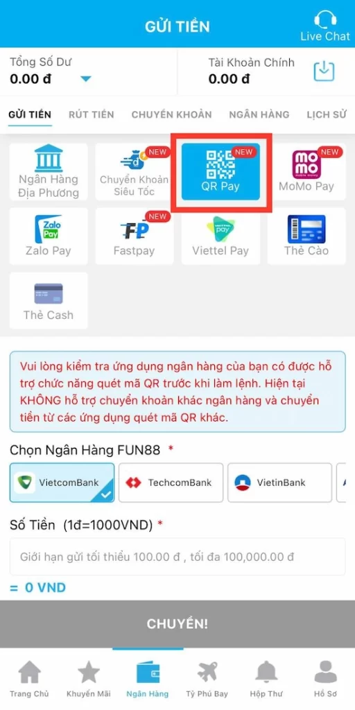 Nạp Tiền FUN88 Bằng QR Pay