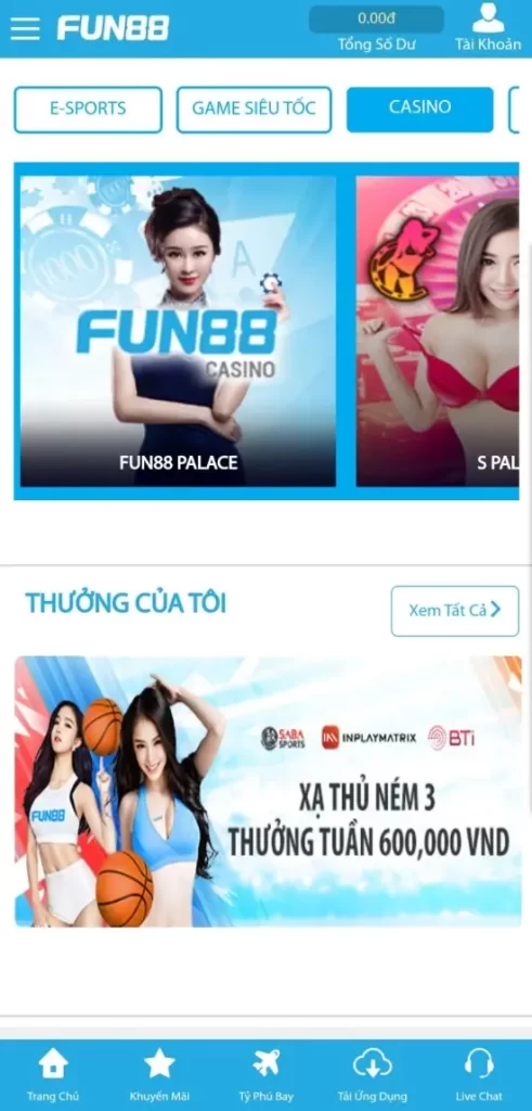 Trải nghiệm Casino FUN88