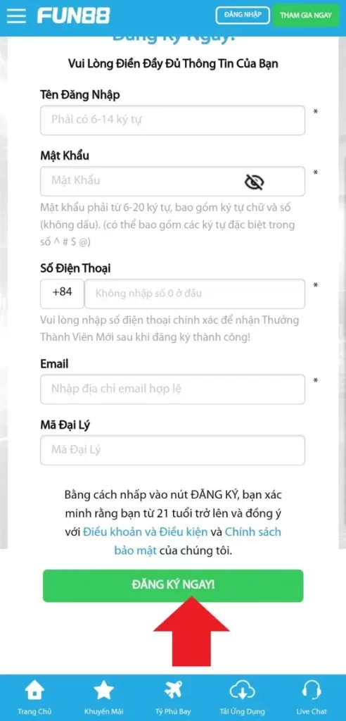 Xác nhận đăng ký FUN88