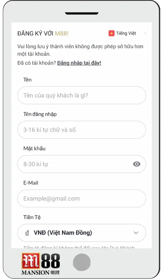 Đăng ký tham gia M88 để có thể chơi cá cược ngay