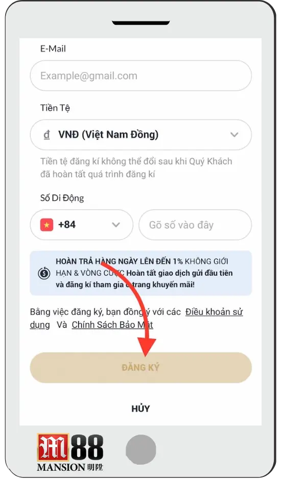 Đăng ký tham gia M88 để có thể chơi cá cược ngay