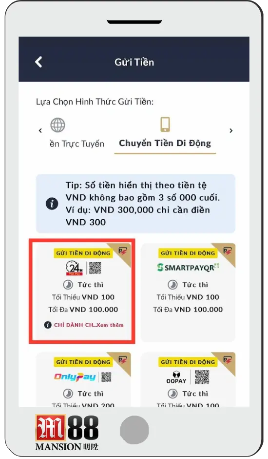 Chi tiết cách nạp tiền M88 nhanh nhất