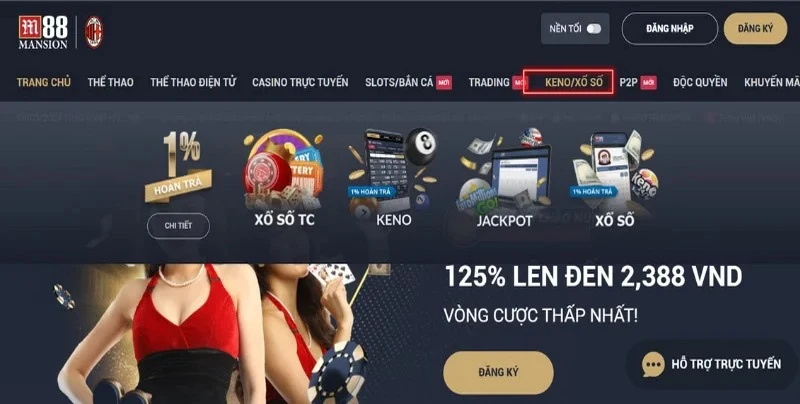 Các loại xổ số trên cổng game M88