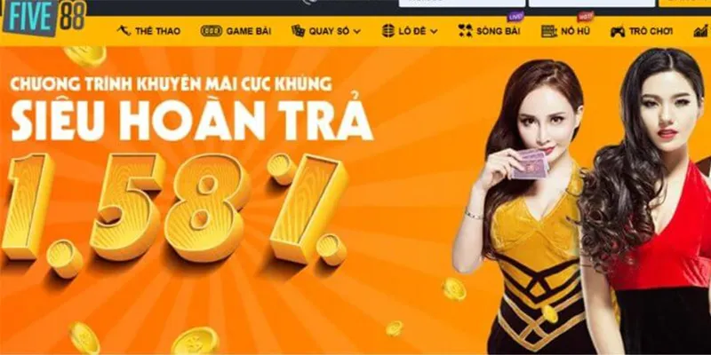 Five88 thu hút người chơi nhờ tỷ lệ hoàn tiền lên đến 1,58%.